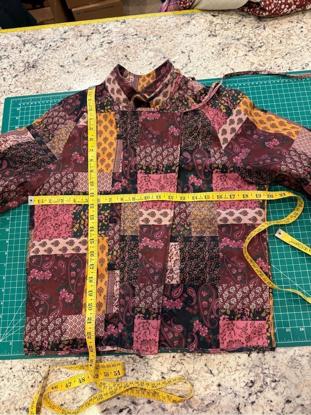 CIDER Patchwork Quilted Jacket XS Boho Floral Tie Neck Vintage Style - Picture 3 of 10